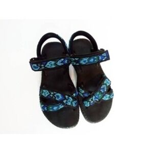 Op Womens Terra Sport Sandals Blue Black Aztec Print‎ Adjustable Flat Heel 9